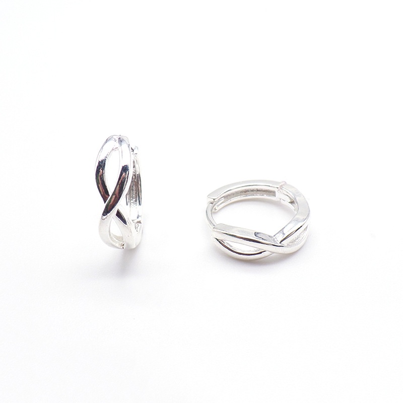 Magic789 Anting Bulat Silver S925 Model Silang Geometri Minimalis Untuk Wanita