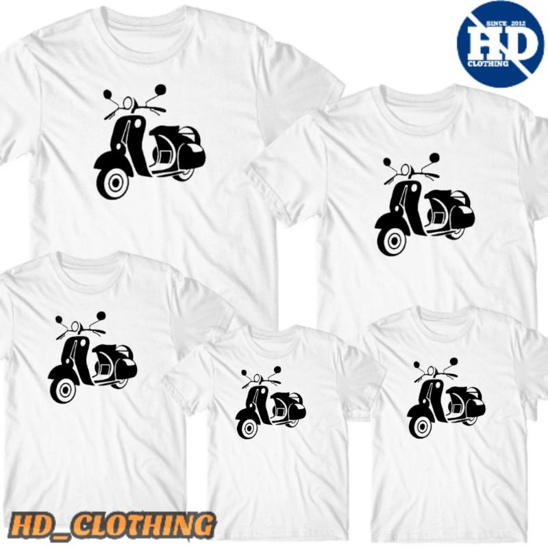 Kaos vespa couple atasan pria dan wanita lengan pendek anak ibu dan ayah