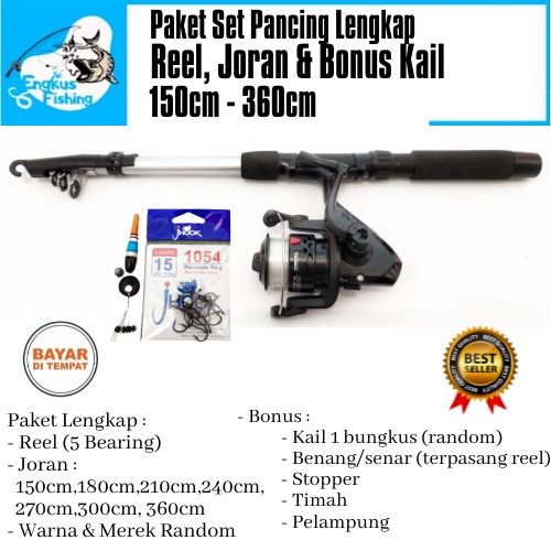 Set Paket Pancing Reel &amp; Joran 150cm-360cm (Bonus) Lengkap Murah -  Engkus Fishing