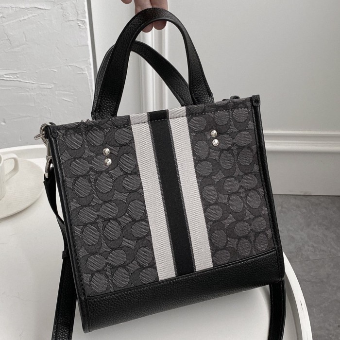 C0ach's Signature Jacquard Striped Dempsey Tote Black