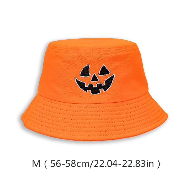 Topi Bucket Model Lebar Motif Kartun Labu Halloween Ukuran 56-58cm Untuk Travel