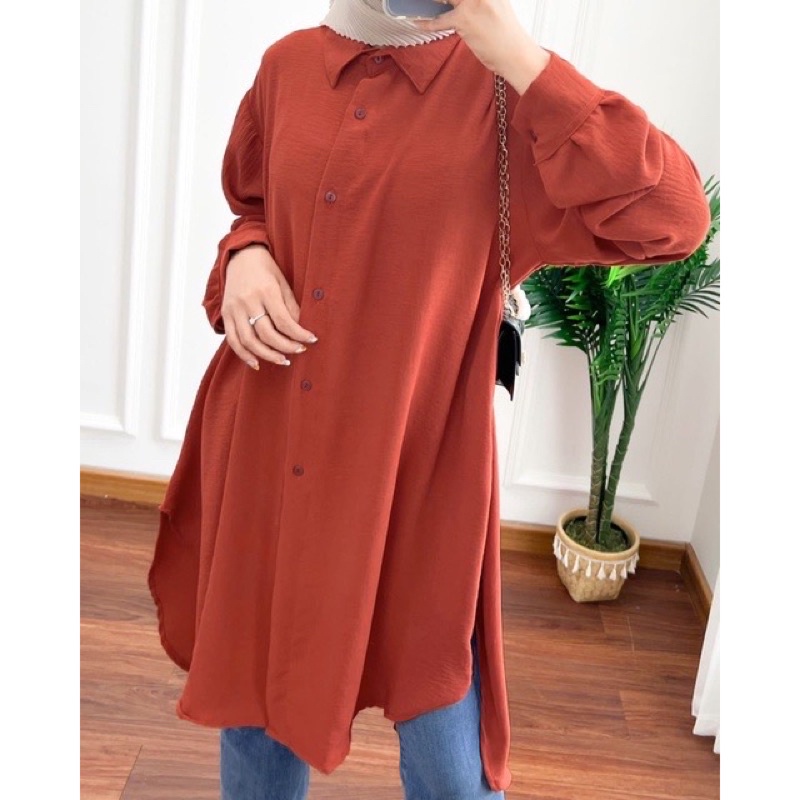 Afika Tunik Crinkle Airflow Premium Atasan Tunik Muslim Basic Tunik Polos Calana Tunik