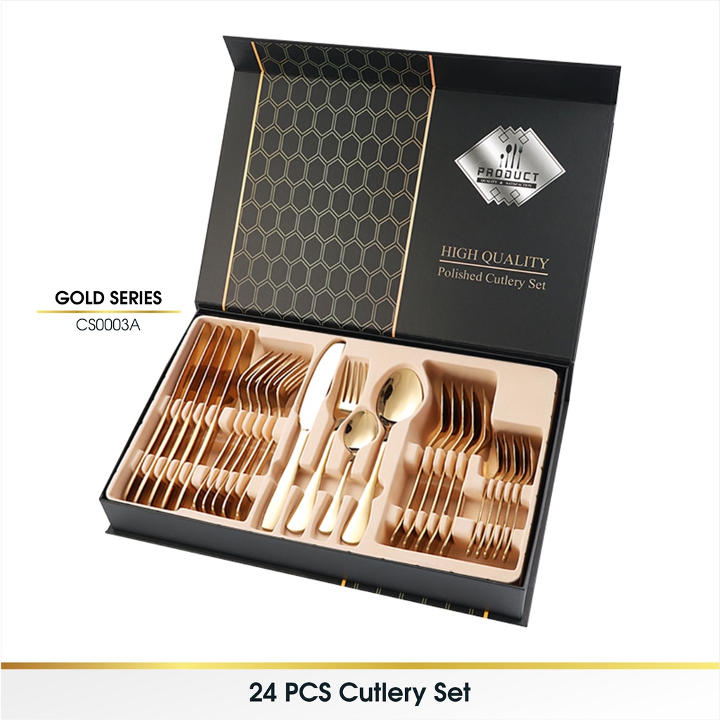 24 Pcs Set Cutlery Sendok Alat Perlengkapan Makan Korea Sendok Garpu Pisau Set Stainless Steel 24 Pcs