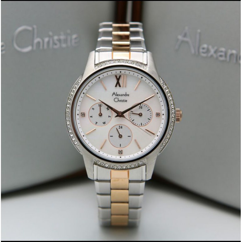 ORIGINAL JAM TANGAN WANITA ALEXANDRE CHRISTIE CEWEK SILVER ROSEGOLD RANTAI ALEXANDER CRISTIE AC 2720