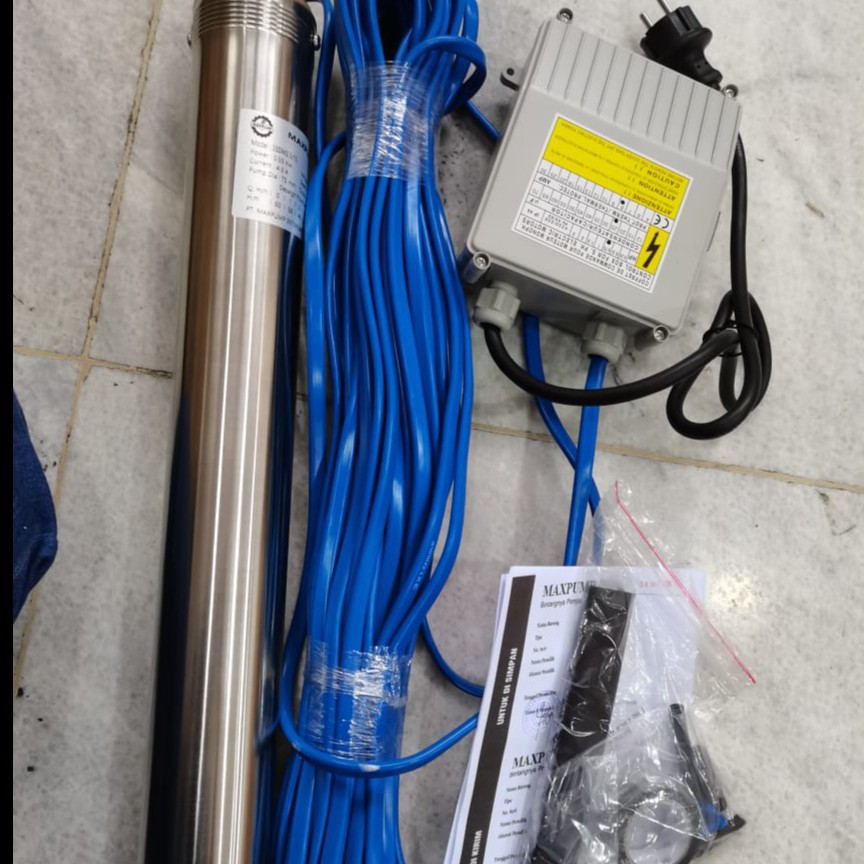 MAXPUMP 3SDM2.5/15+40m POMPA SATELIT SUBMERSIBLE PUMP KOMPLIT 40METER KABEL BIRU 550watt 0.75hp 3INCH