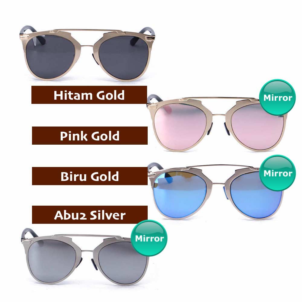 Anti UV Sunglasses Eye Cat [ Biru Gold ] Kacamata Pria &amp; Wanita - HM400