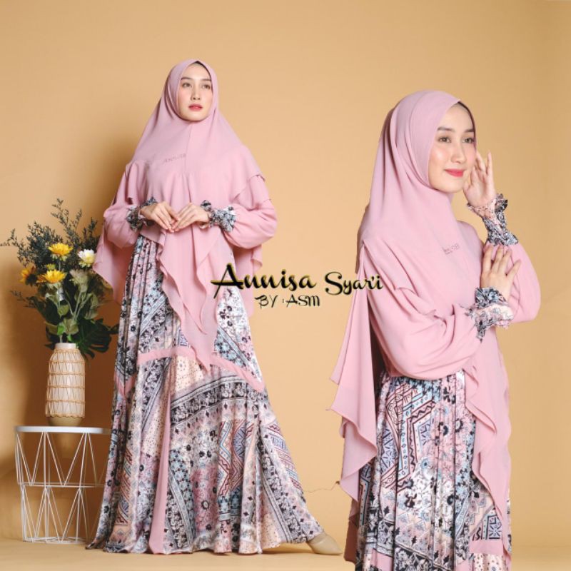 (COD) Gamis Annisa Syari Ceruty Babydoll Terbaru | Gamis Lebaran Spesial Cantik Jumbo - BISA COD