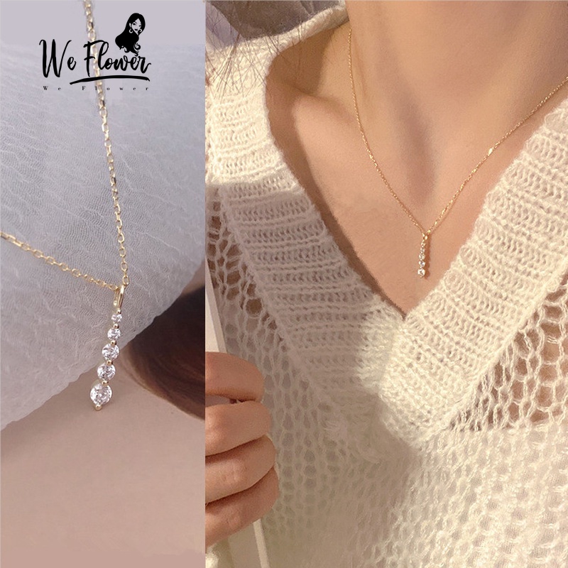 We Flower Kalung Emas 14K Hias Liontin Stick Kristal Gaya Korea Untuk Wanita