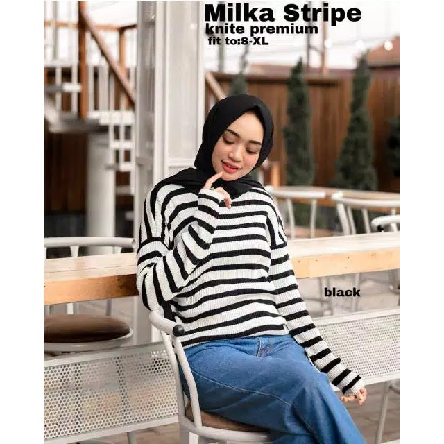 KNIT MILKA STRIPE BAHAN RAJUT KNITE PREMIUM TO FIT L PJ 65 LD 92