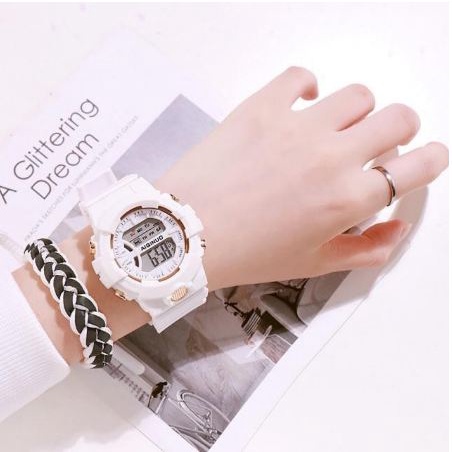 JAM TANGAN DIGITAL RUBBER PRIA WANITA SEGI KARET SPORT LED MURAH-BULAT BIRU