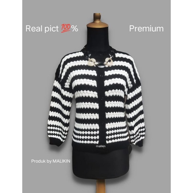 MALIKIN CARDIGAN NANAS STRIPE CROP TOP / CROP TOP CARDIGAN KOREA STYLE / CARDIGAN WANITA RAJUT