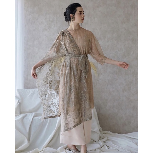 MYVB ATELIER Azzurre Sequin Layered Dress In Taupe