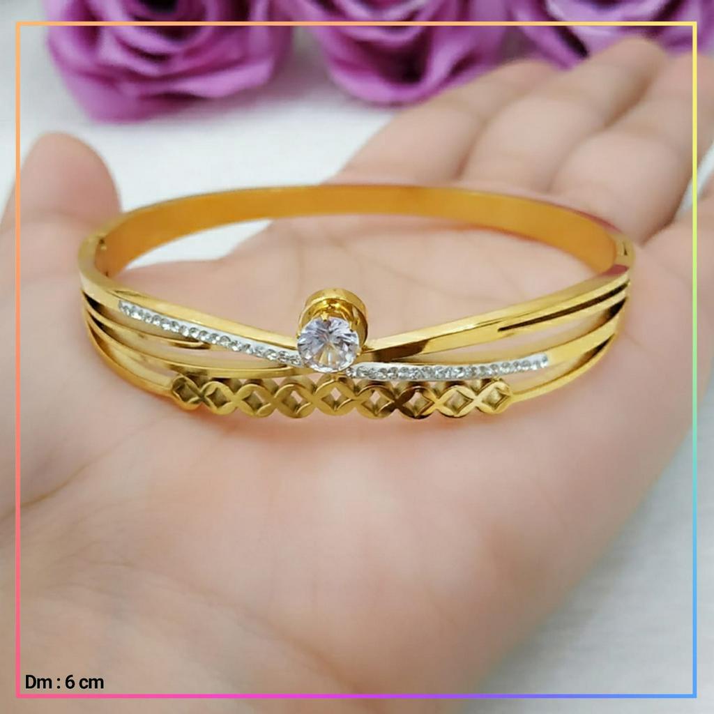 Gelang titanium/stainless steel Gelang Bangle Dewasa Permata Besar Imitasi Perhiasan Anti Karat GT 010