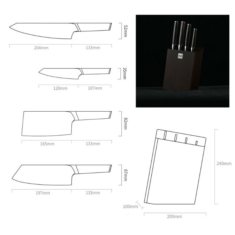 HUOHOU Professional Chef Knife Set Composite Steel Pisau Dapur