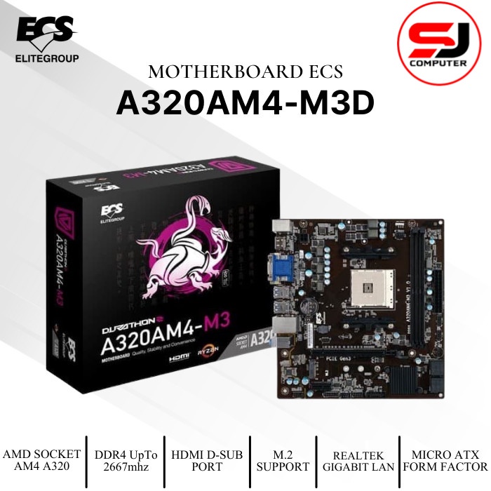 MOTHERBOARD AMD ECS A320AM4 M3D