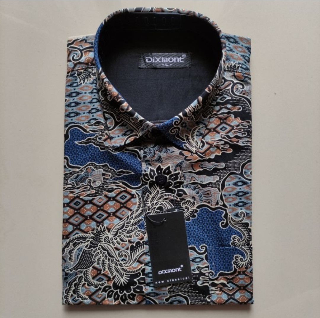 Kemeja Batik Pria Lengan Pendek Bs88 Katun Motif Modern Dixmont Semi Slimfit