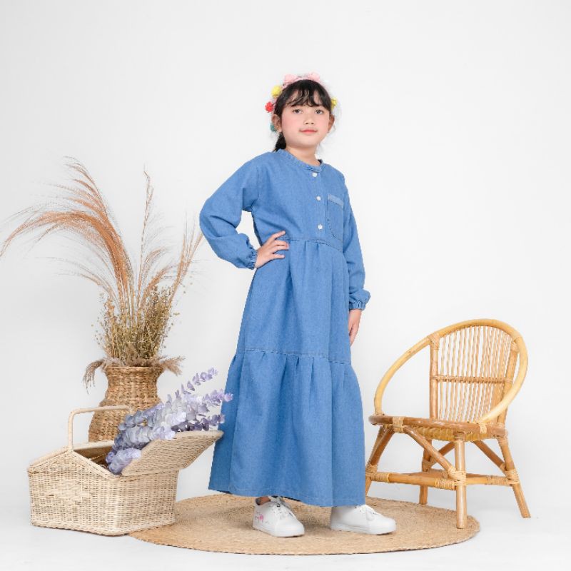 Gamis Anak / Gamis Anak Perempuan / Gamis Jeans Anak By Laurakids 6-10 Tahun