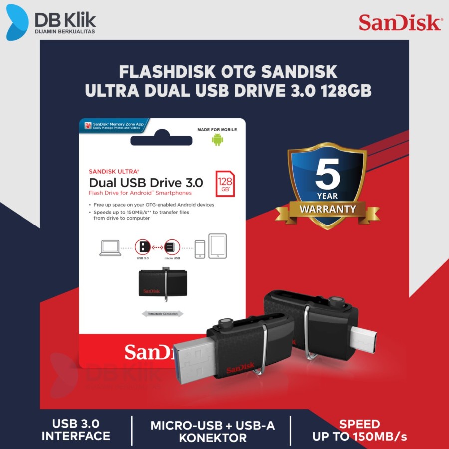 Flashdisk OTG Sandisk Ultra Dual Drive DD2 128GB USB 3.0