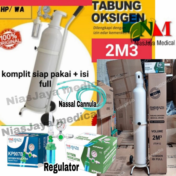 Tabung oksigen 2m3 1set lengkap/Tabung oksigen isi full+regulator+Troli