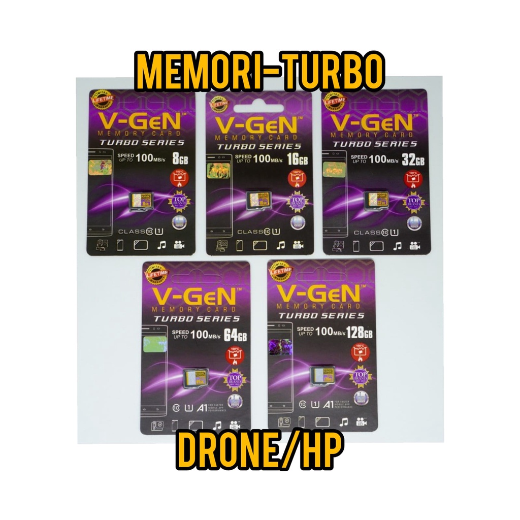 Memori Turbo Drone dan HP Class 10 Micro SD 64 Gb 32 Gb 16 Gb 8 Gb Vgen Memory Card Garansi V-Gen