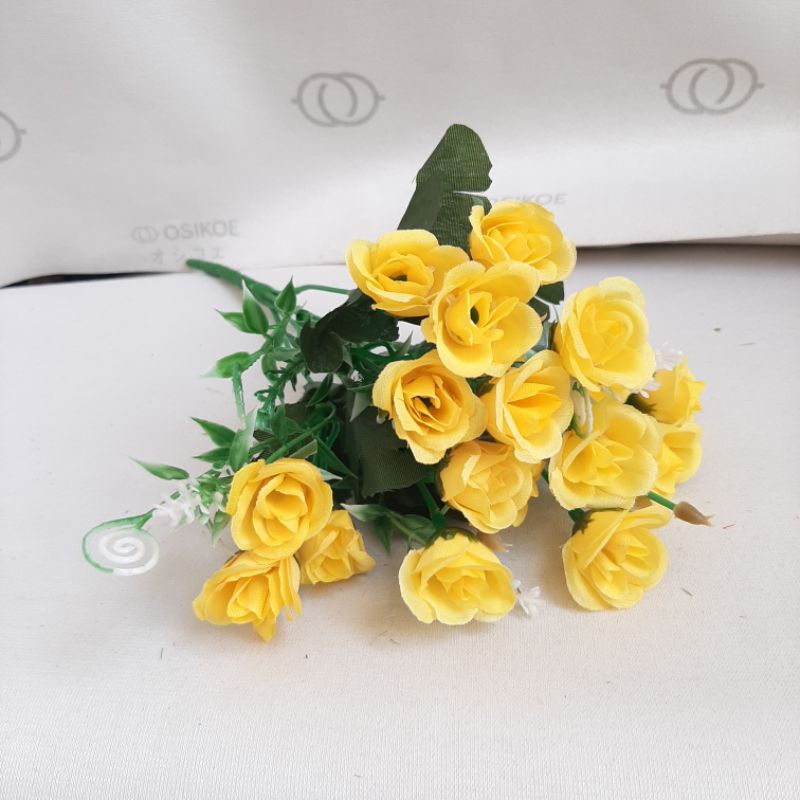 BUNGA MAWAR MINI MINI (10.9)-BUNGA ARTIFICIAL-BUNGA DEKOR-Kuning
