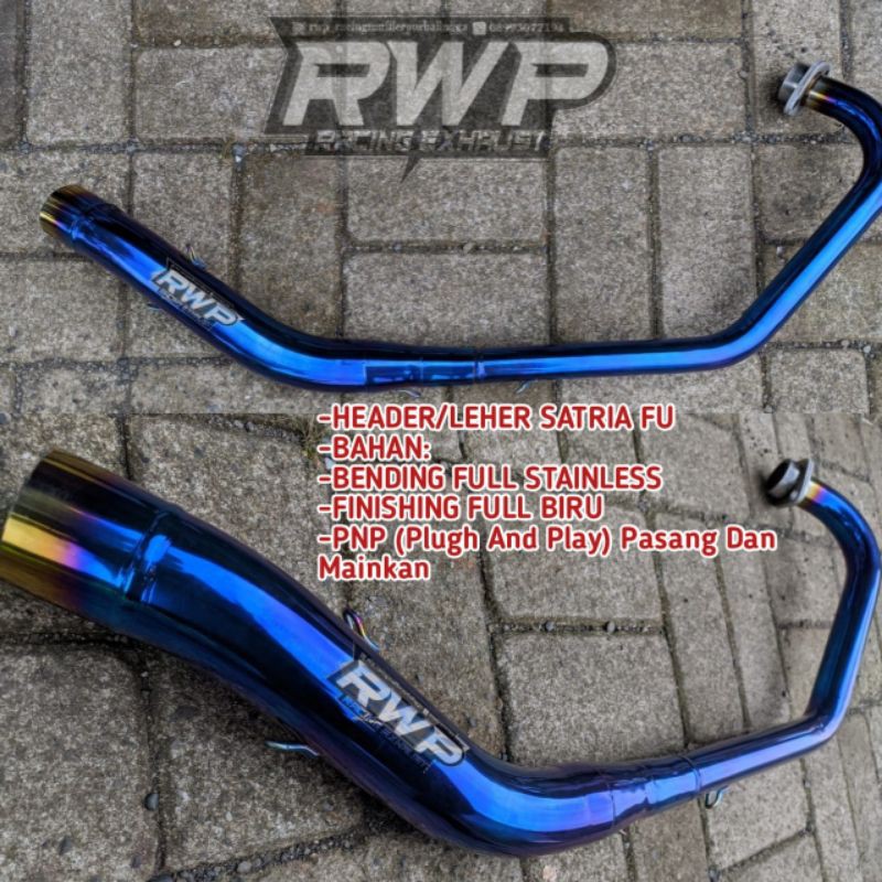 Leher header pipa knalpot satria fu bending full biru header header bending satria fu injeksi/karbu