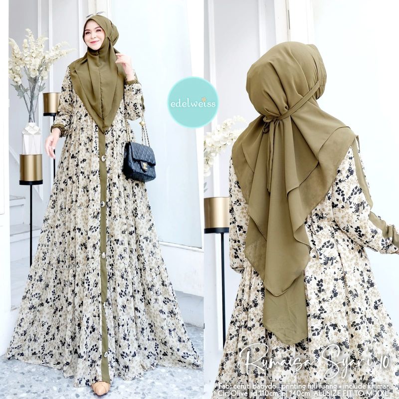 BAJU GAMIS WANITA TERBARU 2022 UNTUK LEBARAN - DRESS WANITA MUSLIM RUMAISA SYAR'I 10 BERLIN 2 ORI BY