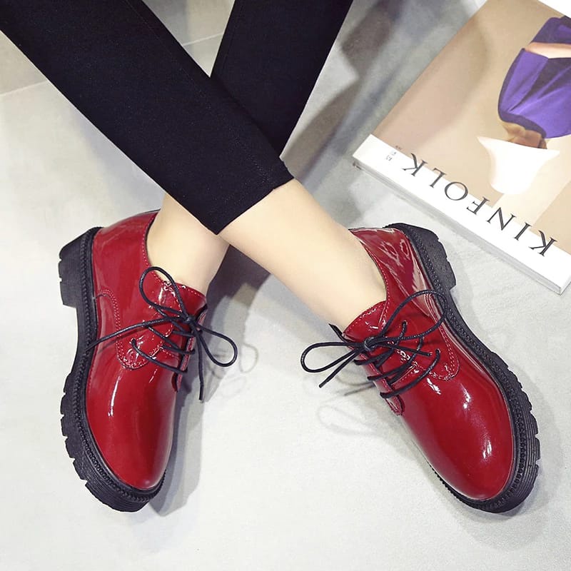 02.02 COD SEPATU WANITA SEMI BOOTS / GLOSY RED TERBARU BEST SELLER AD 01