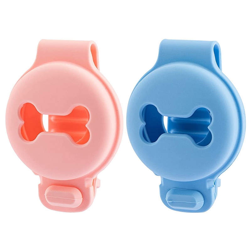 2Pcs Pet Silicone Protective Case for Airtag Anti-Scratch Bone Shape Dog Collar Holder Pet Tracker Cover-Pink+Blue