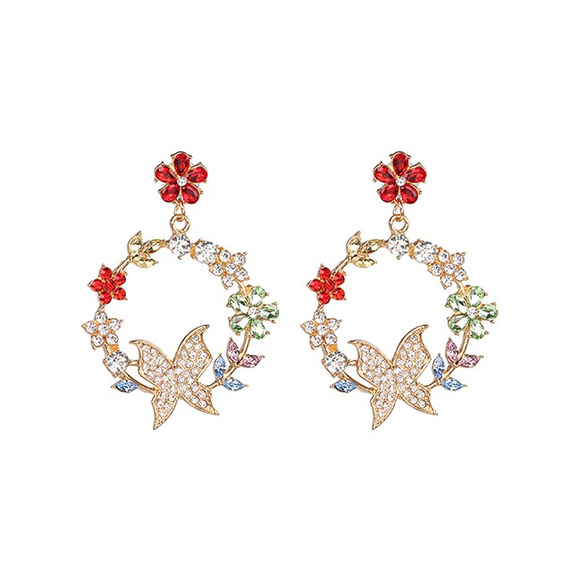 LRC Anting Tusuk Fashion Red Color Geometric Wreath Butterfly Stud Earrings F75842