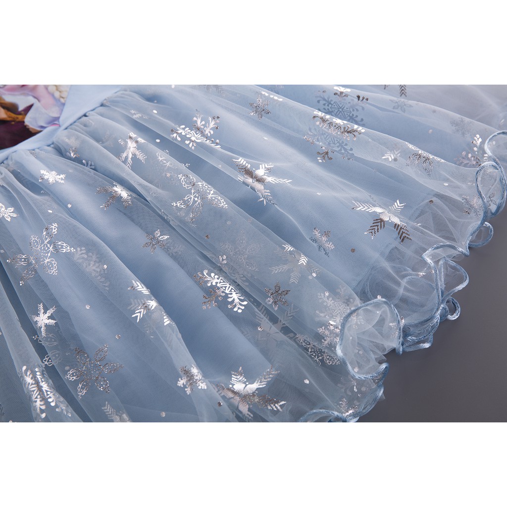 Dress anak perempuan frozen  motif aisha & anna kerudung bahan cotton gaun princess anak cewe import-5