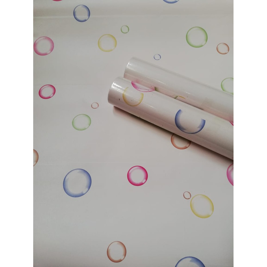 Polkadot warna warni base pink 45 cm x 10 mtr || Wallpaper dinding