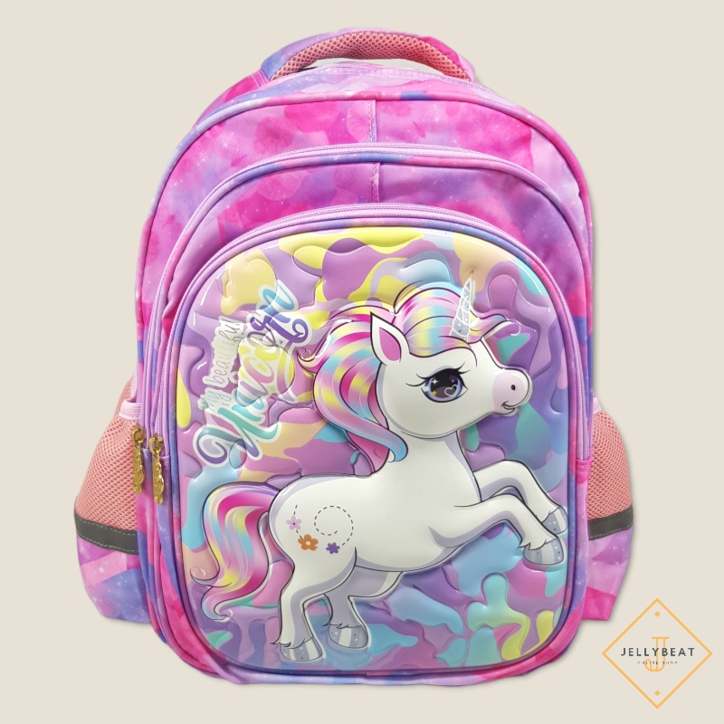 TAS RANSEL 3D ANAK SD 16 INCH KARAKTER UNICORN PINK