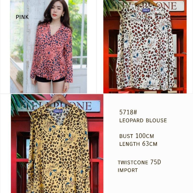 5718# Leopard Blouse Kemeja Wanita Lengan Panjang Motif Macan Leopard Oversize Cantik Import Murah