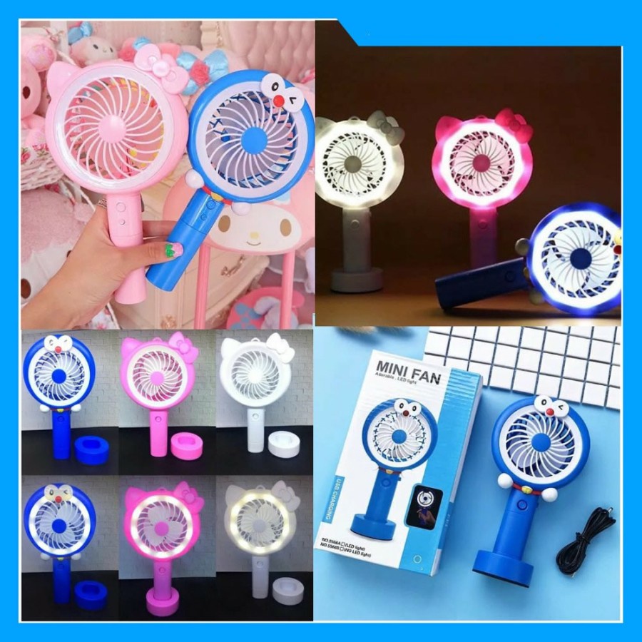 Barangunik2021 -Kipas Angin Tangan Stand Portable Karakter + Lampu Led / Mini Fan Led
