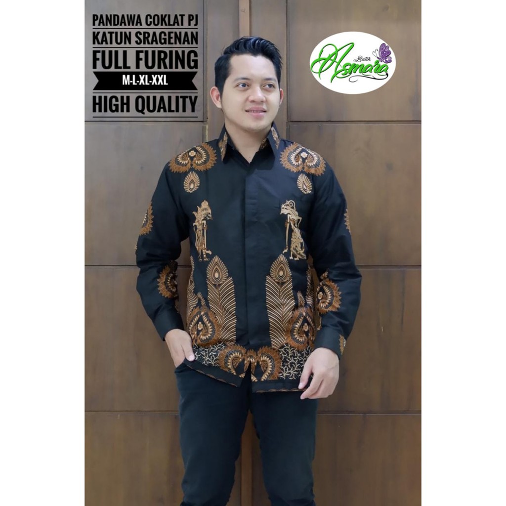 PANDAWA COKLAT Kemeja Batik Pria Lengan Panjang Katun Halus FULL FURING Asmara