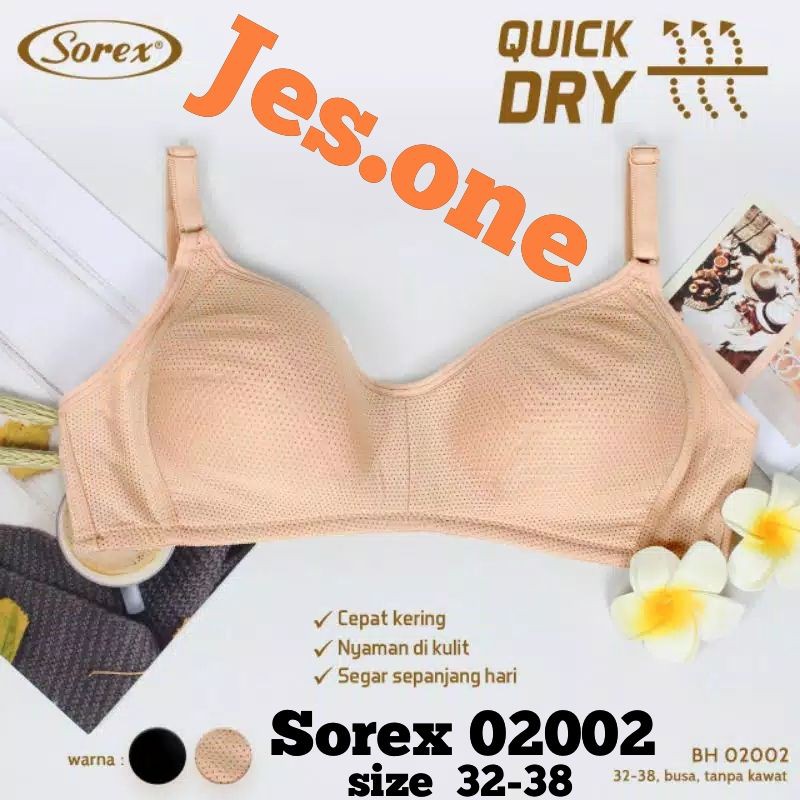 SOREX 02002 BH  Bra Quick Dry Tanpa Busa Tanpa Kawat Cup B kait 2 sz 32 - 38