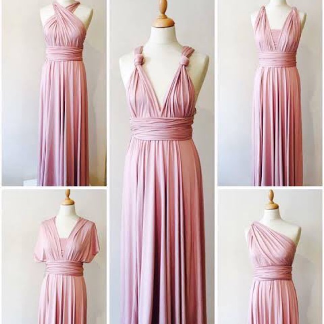 Multiway dress infinity maxi long dress bridesmaid party rose gold pink convertible ready murah