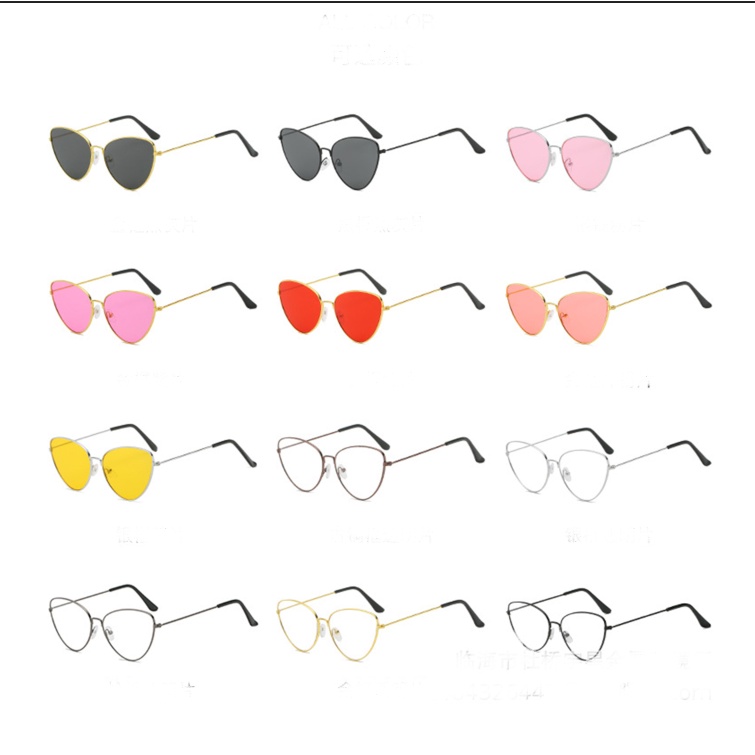 Retro Glasses Personalized Candy-colored Sunglasses, Triangle Cat-eye Metal Sunglasses