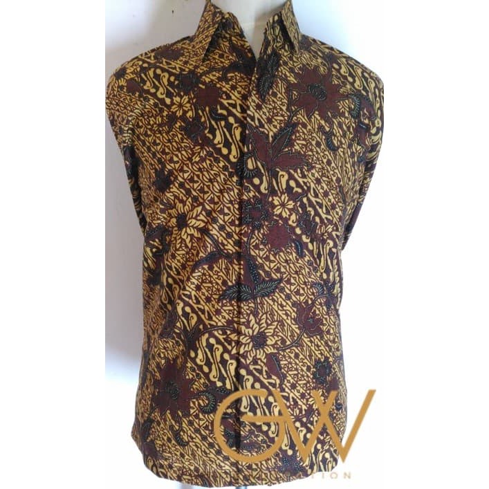 Risna Batik HRB026 kenongo kemeja hem pendek padi pekalongan M L XL MURAH KEREN bati pria wajik biru