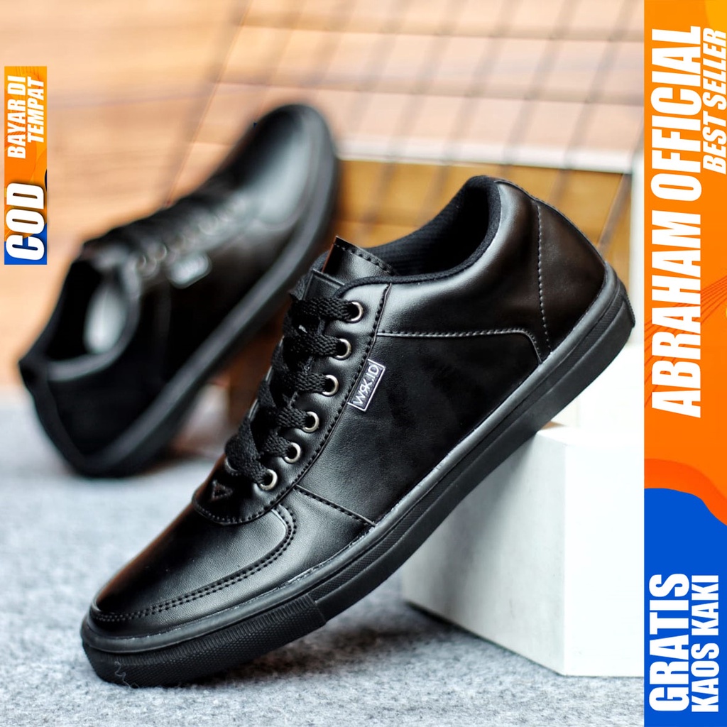 Sepatu Sneakers Pria Sepatu Casual Pria Kulit Pu Sepatu Kerja Kuliah Kondangan Sepatu Hitam Pria MANLY ABRAHAM