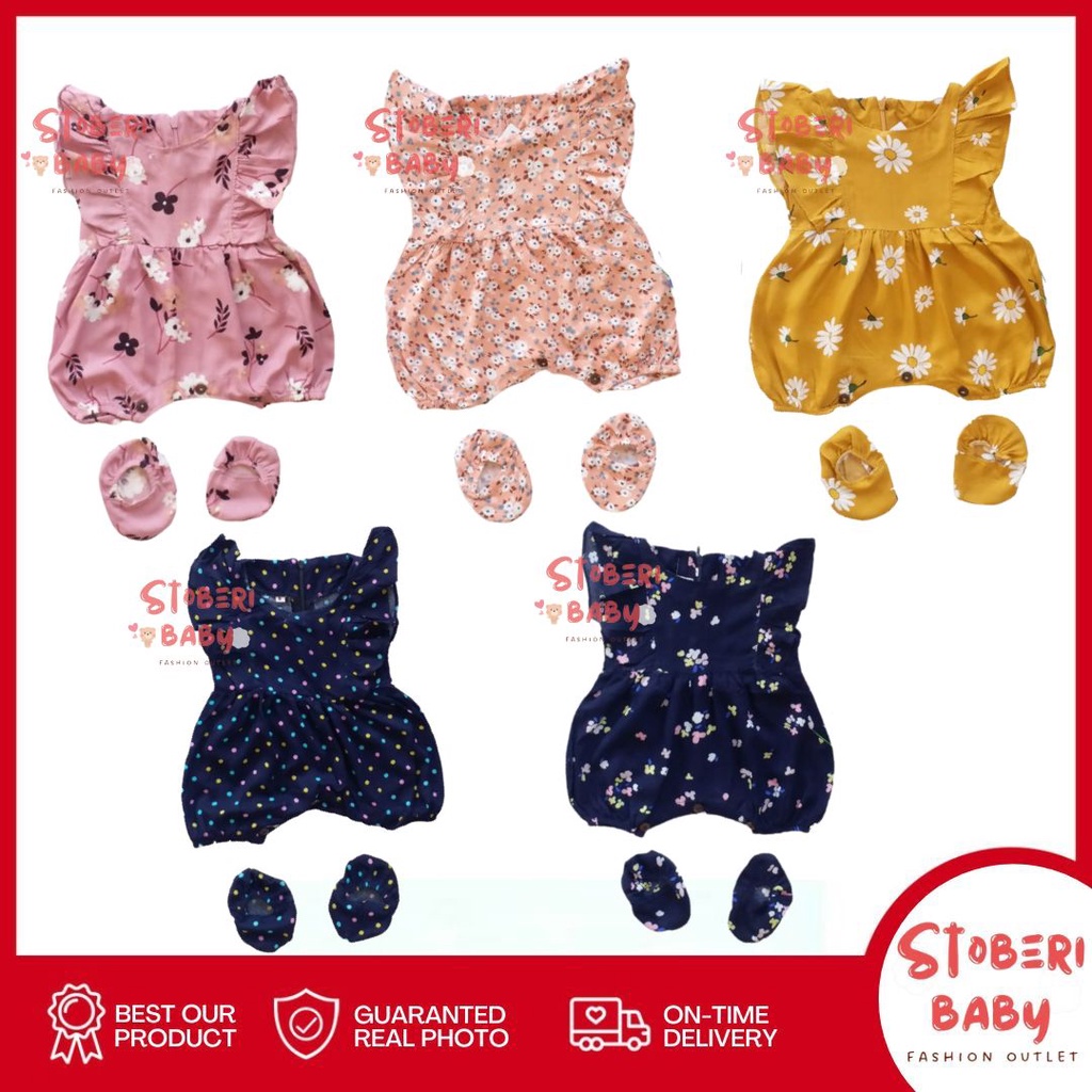 PUNCAK 3.3 stoberi baby - BBB JUMPSUIT ZEELAA setelan anak perempuan jumper bayi motif bunga lucu free sarung kaki PART 2