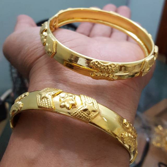 Gelang Bangkok Mata Motif Timbul Lapis Emas 24k