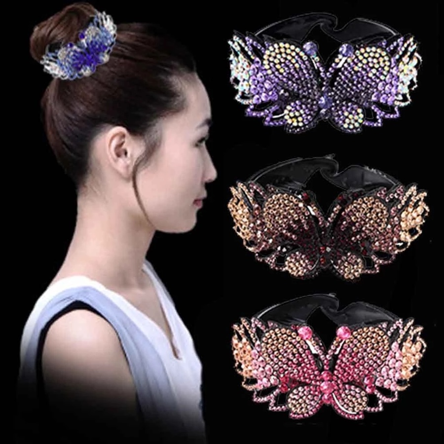 Fashion Diamond Flower Hair Clips Claw Rhinestone Crystal Ponytail Hairpins for Women Hair Accessories