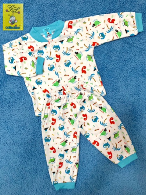 PIYAMA PANJANG BAYI NEWBORN 0-3 BULAN MOTIF DINO JUNGLE