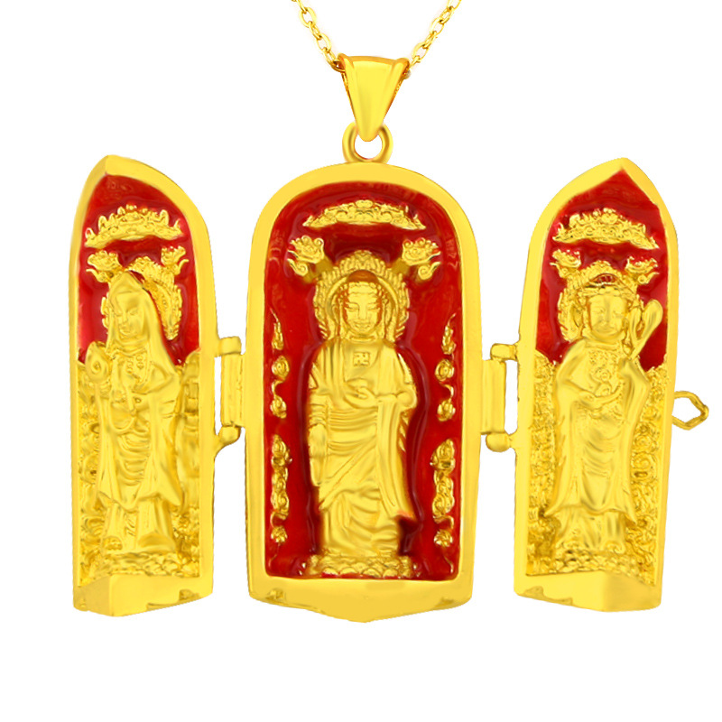 Kalung Emas Asli Kadar 375 Dengan Liontin Buddha Gaya Retro Untuk Pria