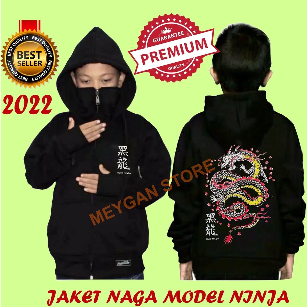 Jaket Anak Laki-Laki 7 - 12 Tahun Sukajan NAGA NINJA Zipper Masker Bahan TEBAL Hangat