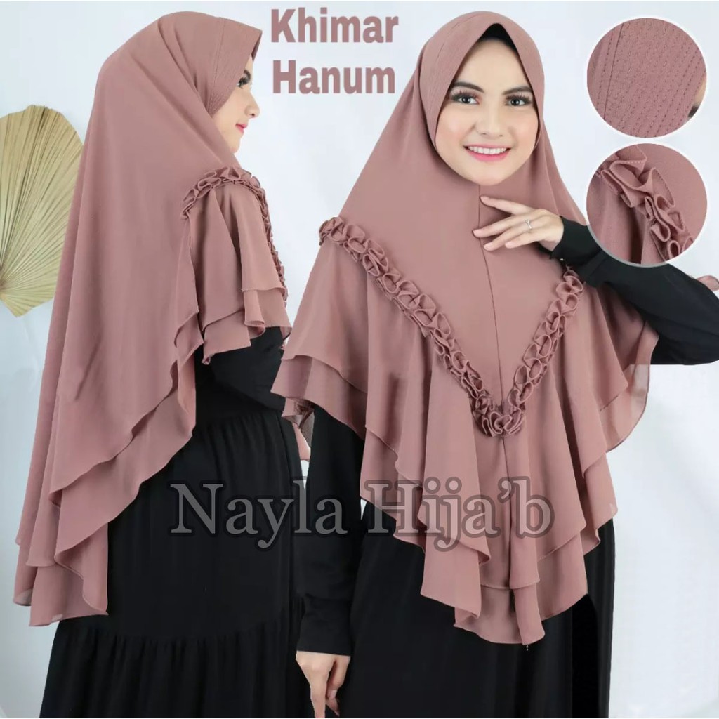 Khimar 2 Layer HANUM Ceruty BabyDoll Hijab Khimar Syar'i Pet Antem Kerudung Jumbo Termurah Nayla Hija'b