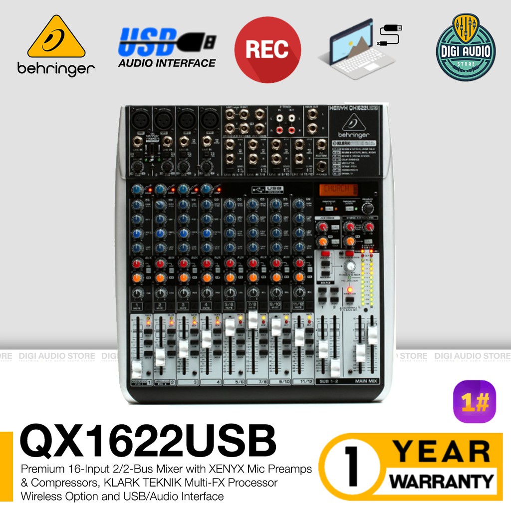 Audio Mixer Behringer Xenyx QX1622USB - Soundcard USB Audio Interface Recording - Efek Vocal QX 1622