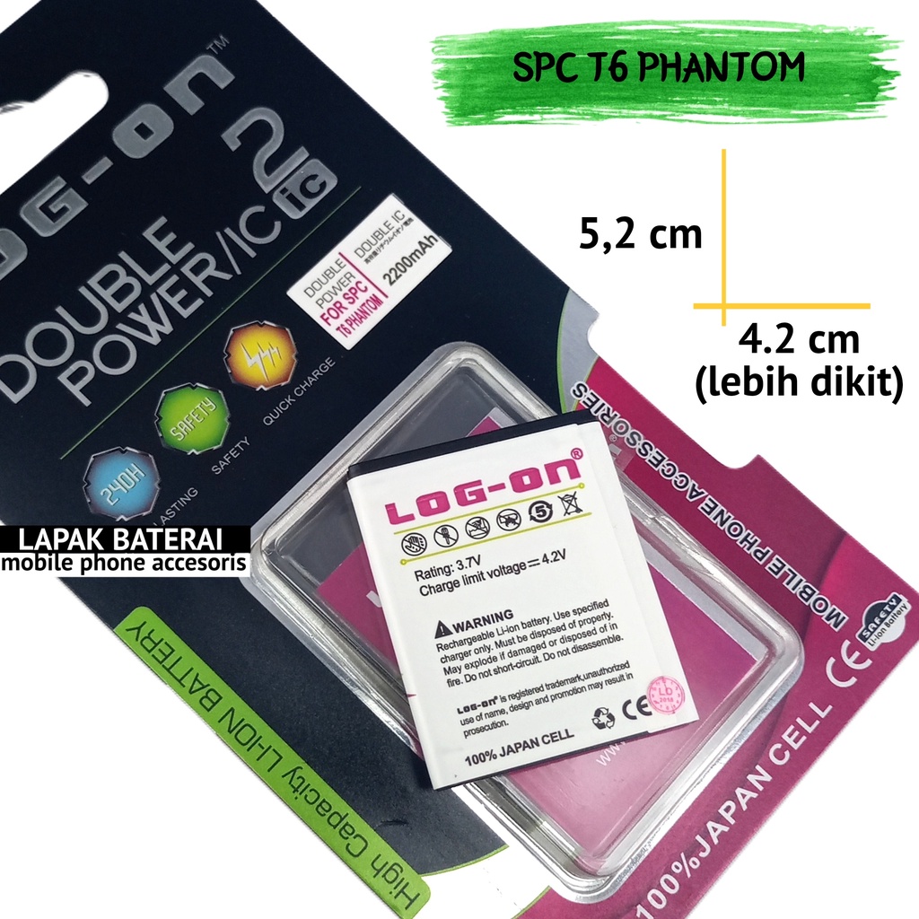 Log - On Baterai Spc T6 Phantom Double IC Protection Battery Batre